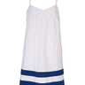 De Loreta Abelina Dress in White / Navy: Chic mini poplin dress in White Navy color scheme, featuring a lightweight and breathable fabric with a flattering silhouette. Perfect for casual and semi-formal occasions, this versatile dress offers timeless elegance and comfort. Front view