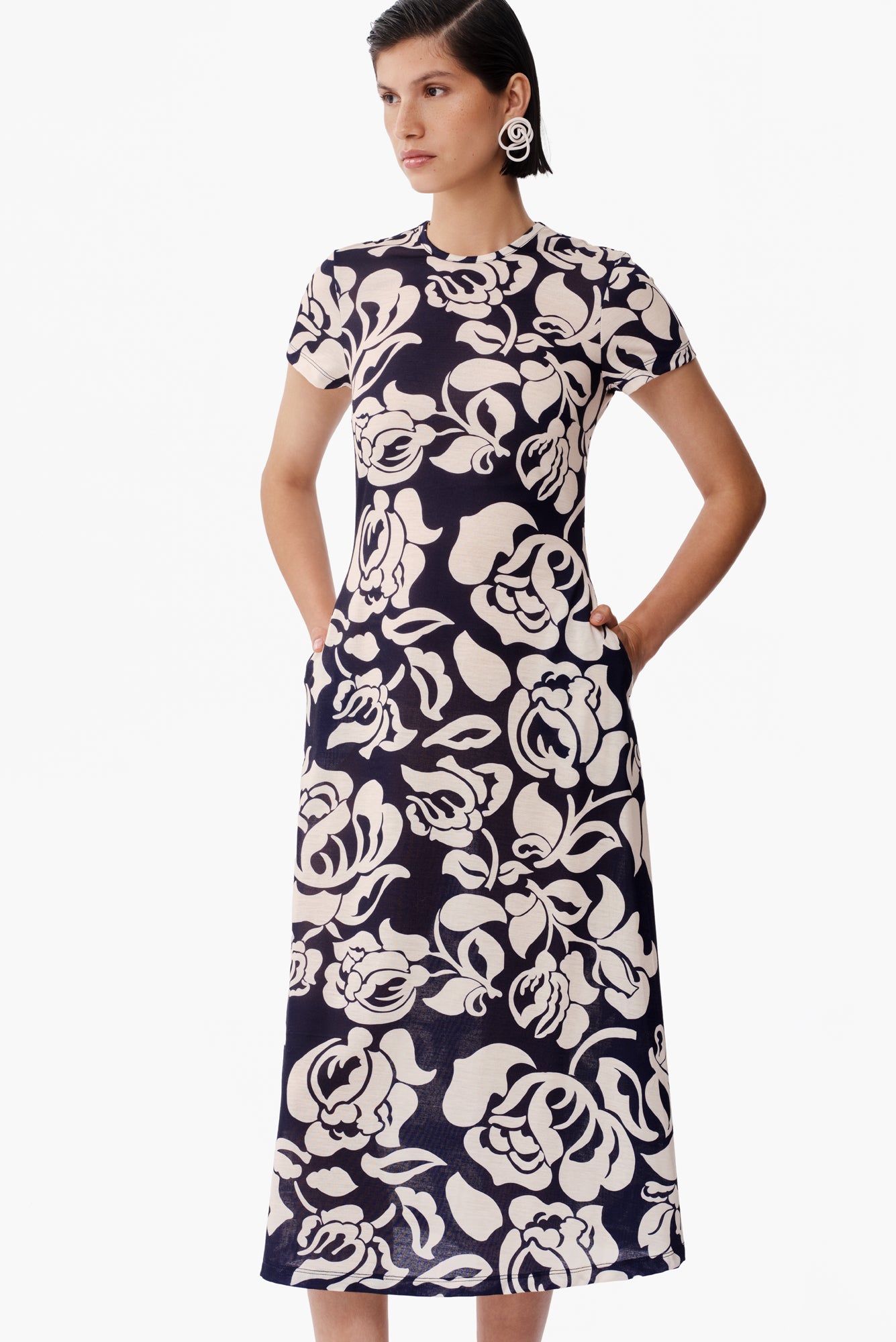 Marimba Dress in Flora Navy Print
