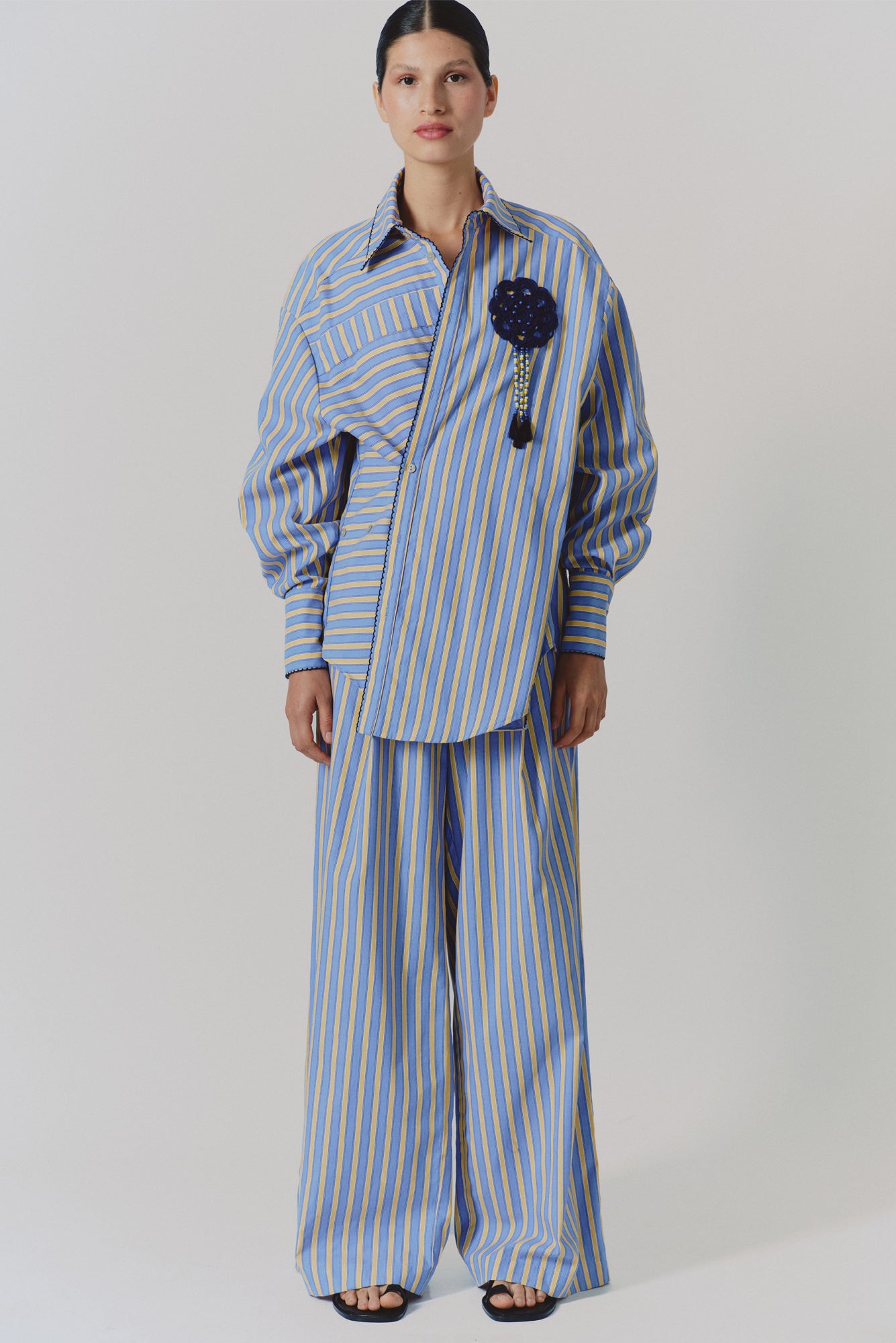 Oriente Blouse in Mix Blue Stripes