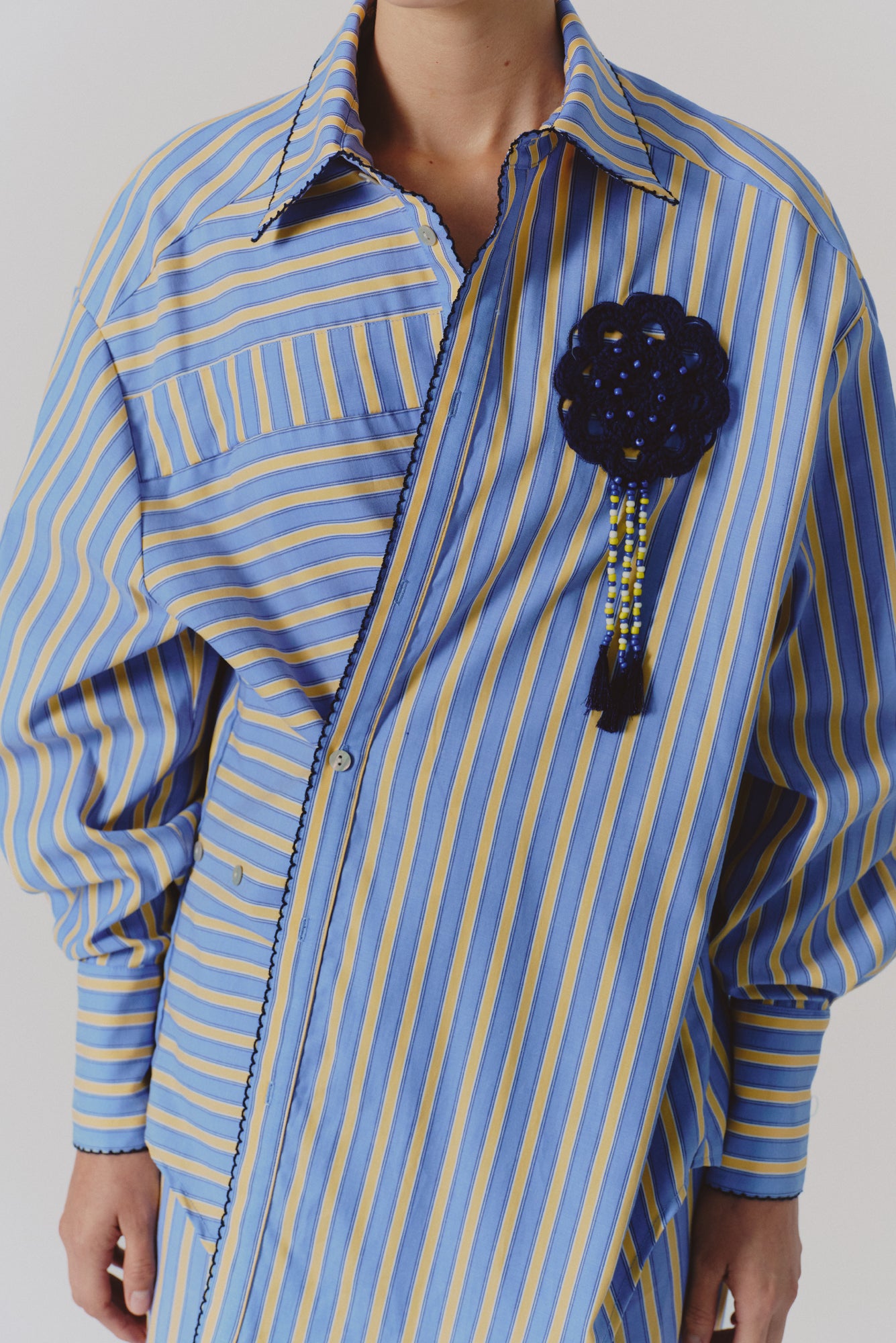 Oriente Blouse in Mix Blue Stripes